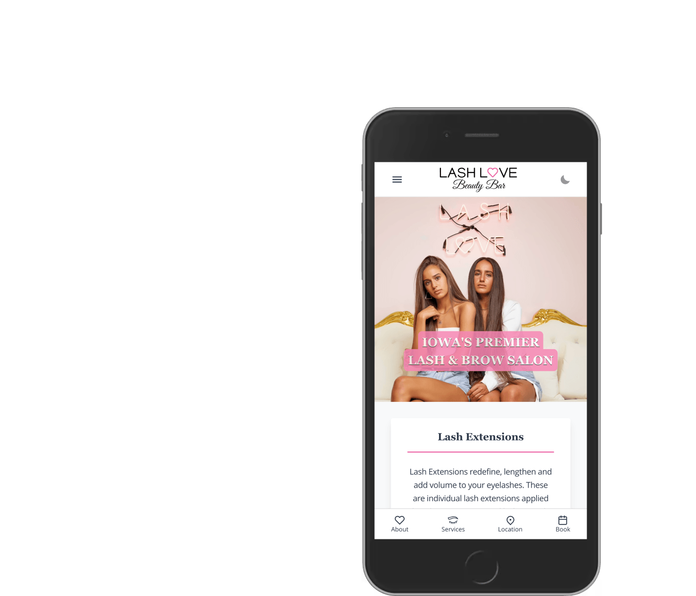 Lash Love Beauty Bar Website Mobile