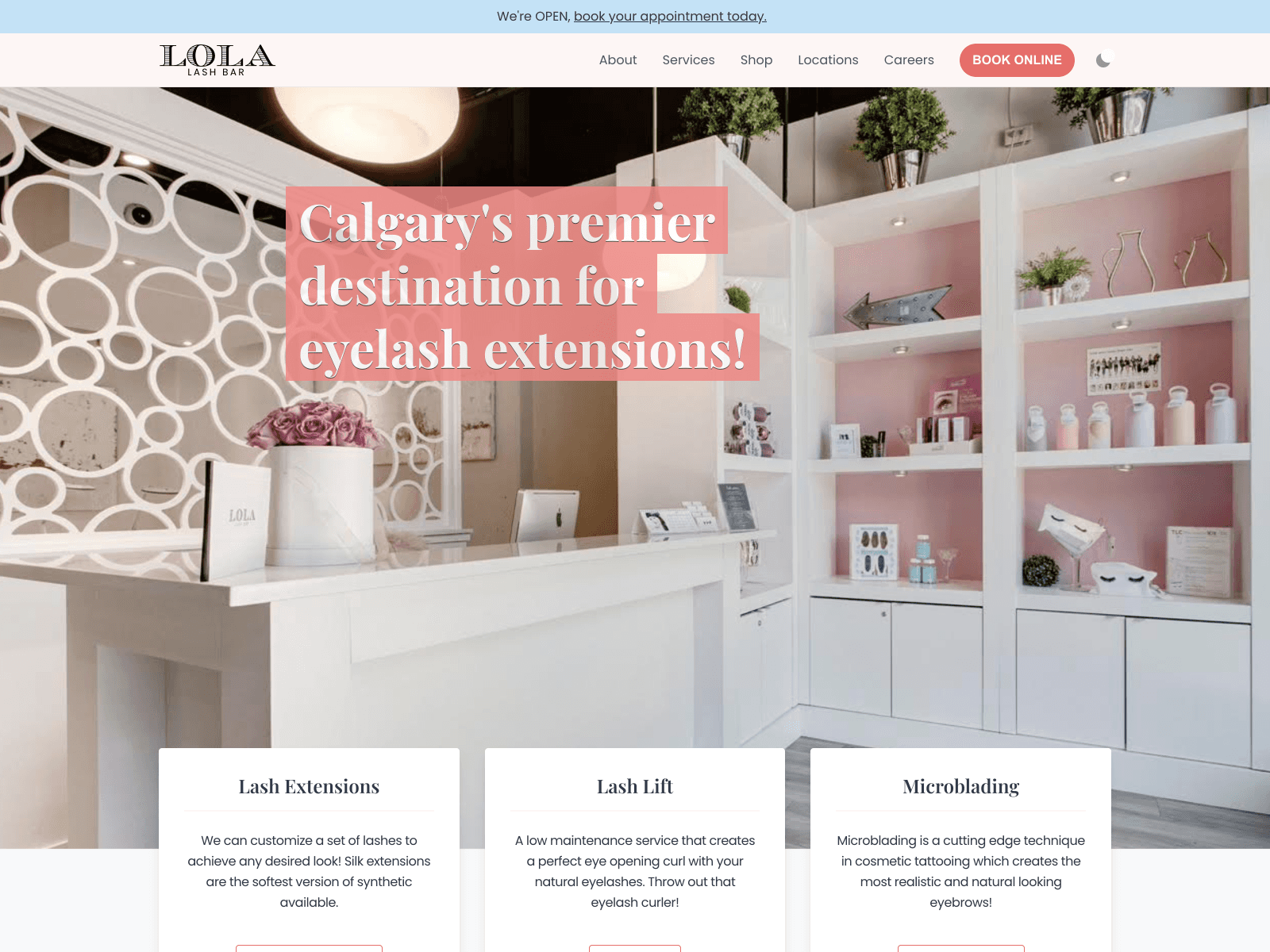 Lola Lash Bar Website